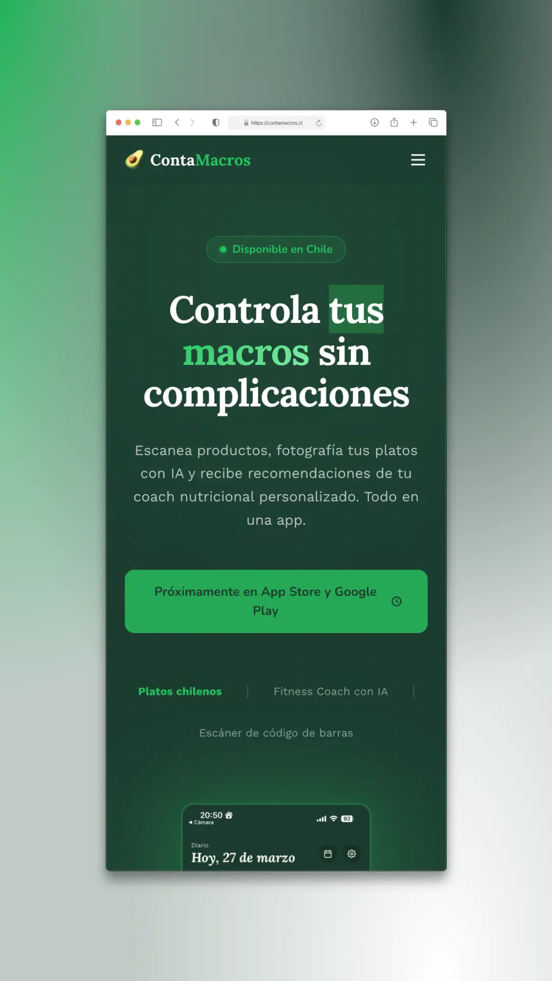 Vista del sitio web ContaMacros