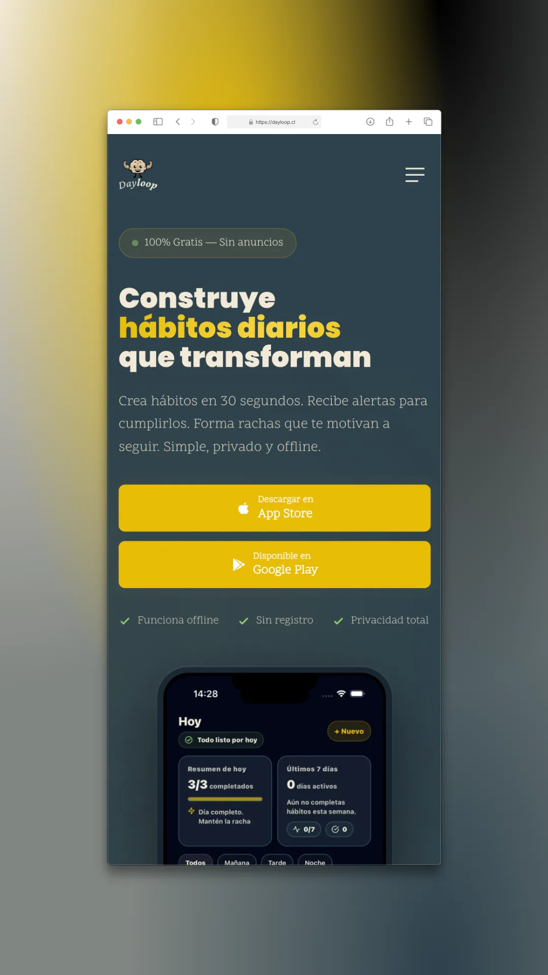 Vista del sitio web Dayloop